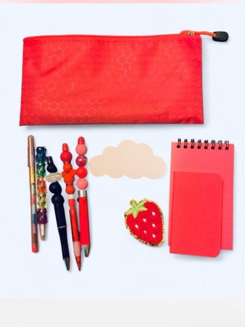 NEW📚 Handcrafted Pencil Case & Stationery Set Red OS